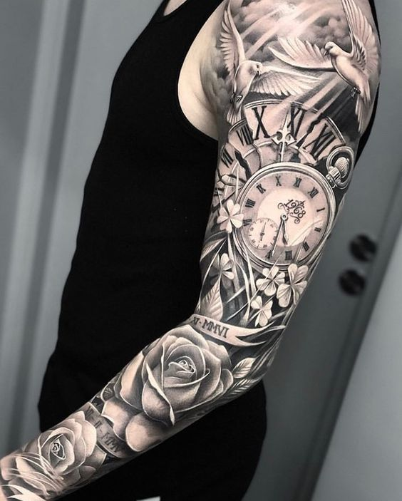 birth clock tattoo sleeve