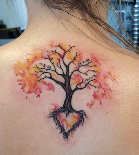 Colored Family Tree Tattoo