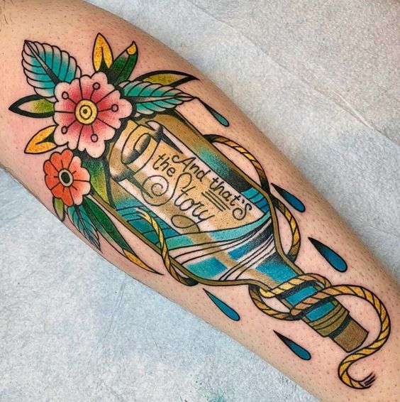 Tattoos with a Bottle with a Note
