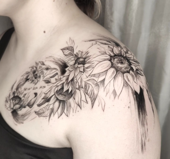 sunflower tattoo shoulder