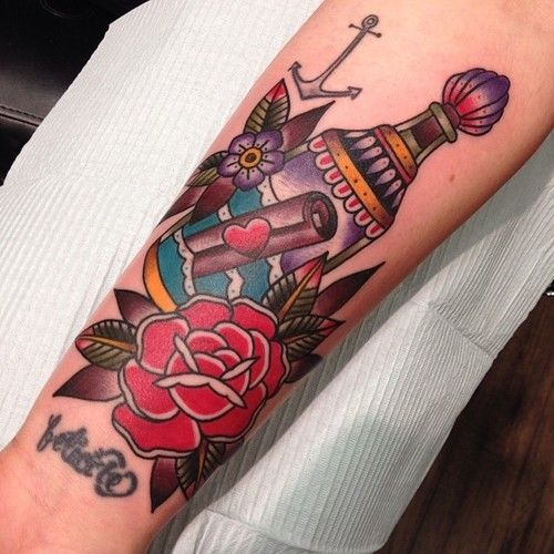 Tattoos with a Bottle with a Note
