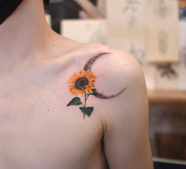 sunflower tattoo shoulder