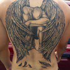 Example of a fallen angel tattoo on the back