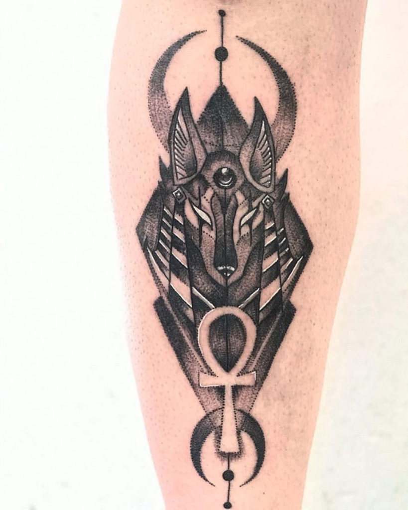 Example of an Anubis tattoo with Ankh