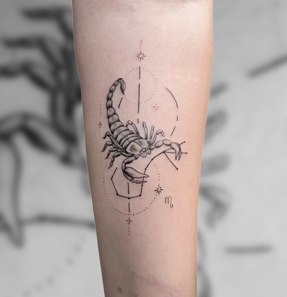 You can go for a tattoo that references the star positions in the Scorpio constellation. It can be a scorpion itself or just its schematic representation.