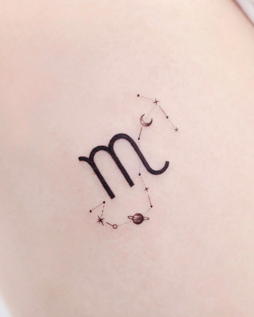 Getting a Scorpio sign as a tattoo is a cute, minimalistic idea.