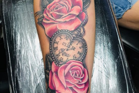 heart birth clock tattoo