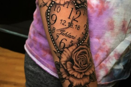 heart birth clock tattoo