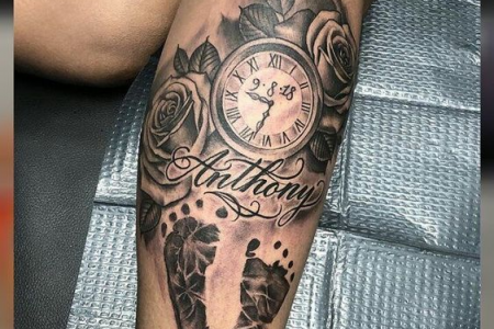Baby Feet Tattoo with Birth Time