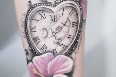 heart birth clock tattoo