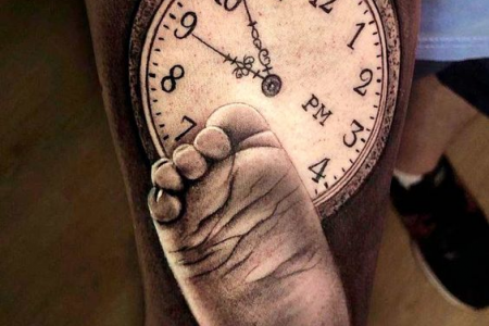 Baby Feet Tattoo with Birth Time
