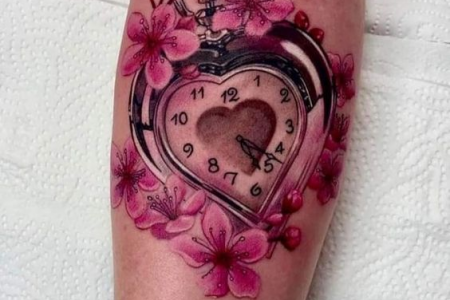 heart birth clock tattoo