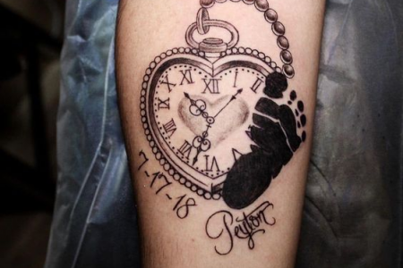 Baby Feet Tattoo with Birth Time