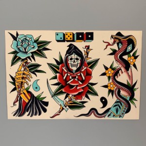 snake skull and rose tattoo drawing