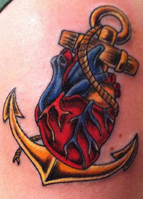 Heart with anchors tattoo