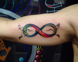 colorful name initials infinity tattoo