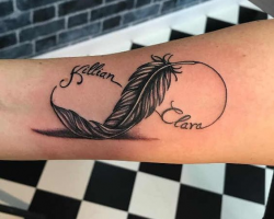 feather infinity tattoos with names