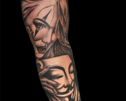 Masks and clowns in Chicano tattoos