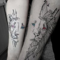 Animals in matching couple tattoo ideas