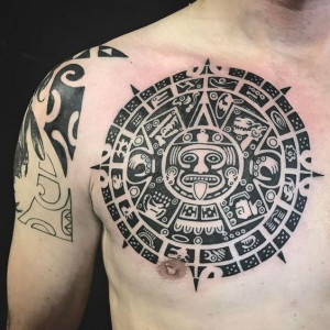 Aztec tattoo on the chest