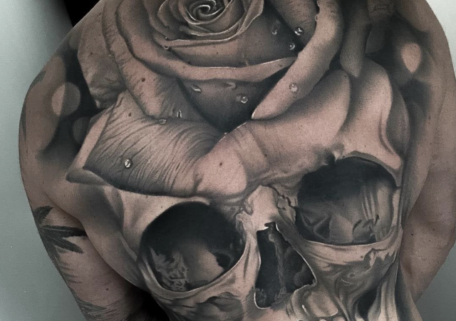 Rose and skull tattoo