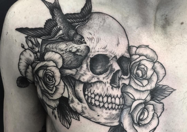 Rose and skull tattoo