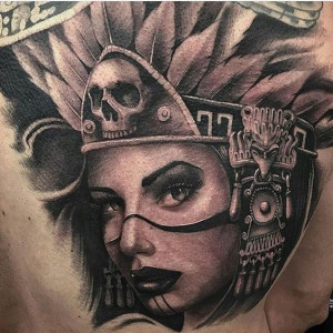 Aztec princess inked in black and white