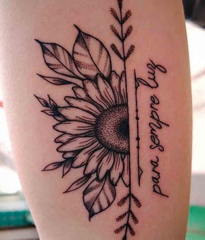 Sunflower mandala tattoo with a phrase