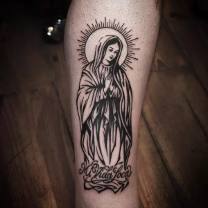 Catholic Mary Tattoo in a Blackwork Style
