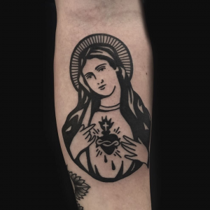 Catholic Mary Tattoo in a Blackwork Style