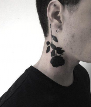 Black rose tattoo for men of the neck