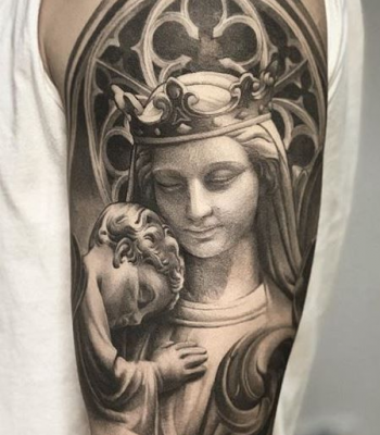 Catholic Mary with Jesus Tattoo