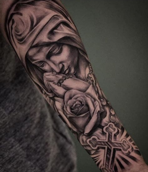 Catholic Mary Tattoo with Roses