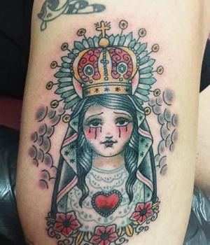 Neo-traditional Catholic Mary tattoo