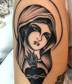 Catholic Mary Tattoo in a Dotwork Style