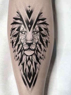 Lion mandala tattoo on the shin
