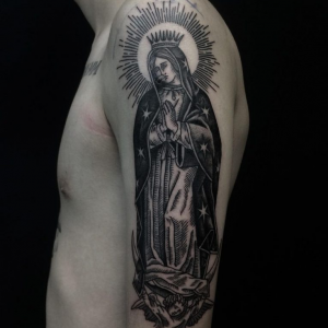 Catholic Mary Tattoo in a Blackwork Style