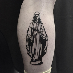 Catholic Mary Tattoo in a Blackwork Style