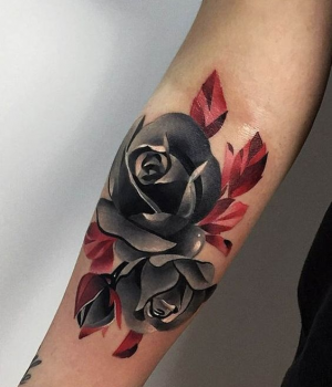 Black rose tattoo for men of the forearm