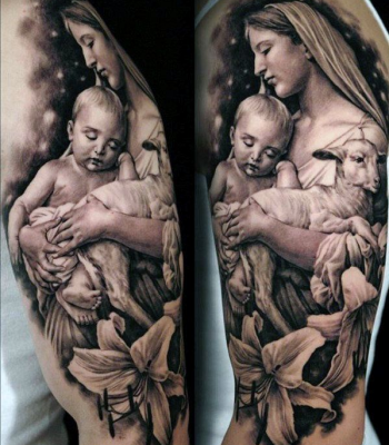 Catholic Mary with Jesus Tattoo