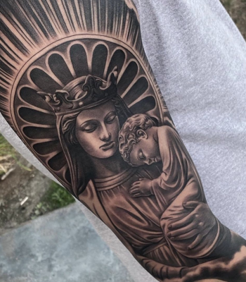 Catholic Mary with Jesus Tattoo