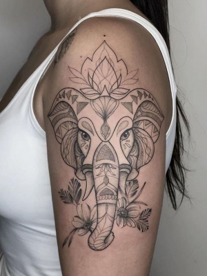 Elephant mandala tattoo on the shoulder