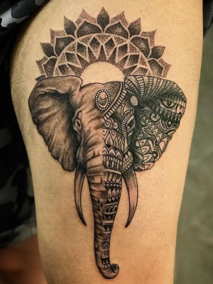 Elephant mandala tattoo on the shoulder