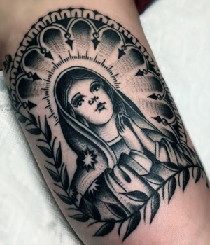Catholic Mary Tattoo in a Dotwork Style