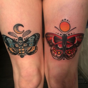 Moth & Butterfly Tattoo on the legs