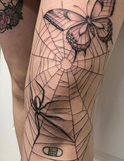 Spider Web Knee Tattoo