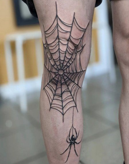 Spider Web Knee Tattoo