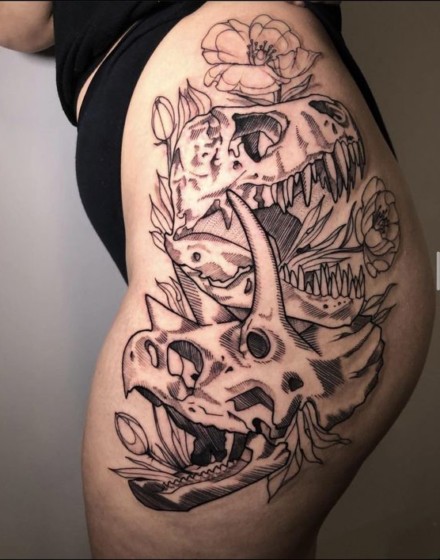 Skulls with Botanical Elements