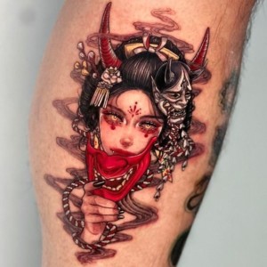 Geisha Wearing a Hannya Mask