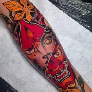 Tattoo of a Broken Hannya Mask